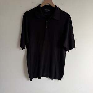 Anthology 100% Silk Men’s Knit Polo Black Size L Fitted Windowpane Casual Office